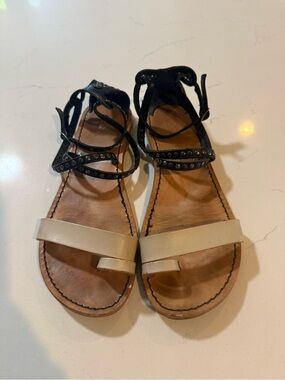 Diesel Two-Tone Studded Ankle-Tie Sandals - Black & Cream